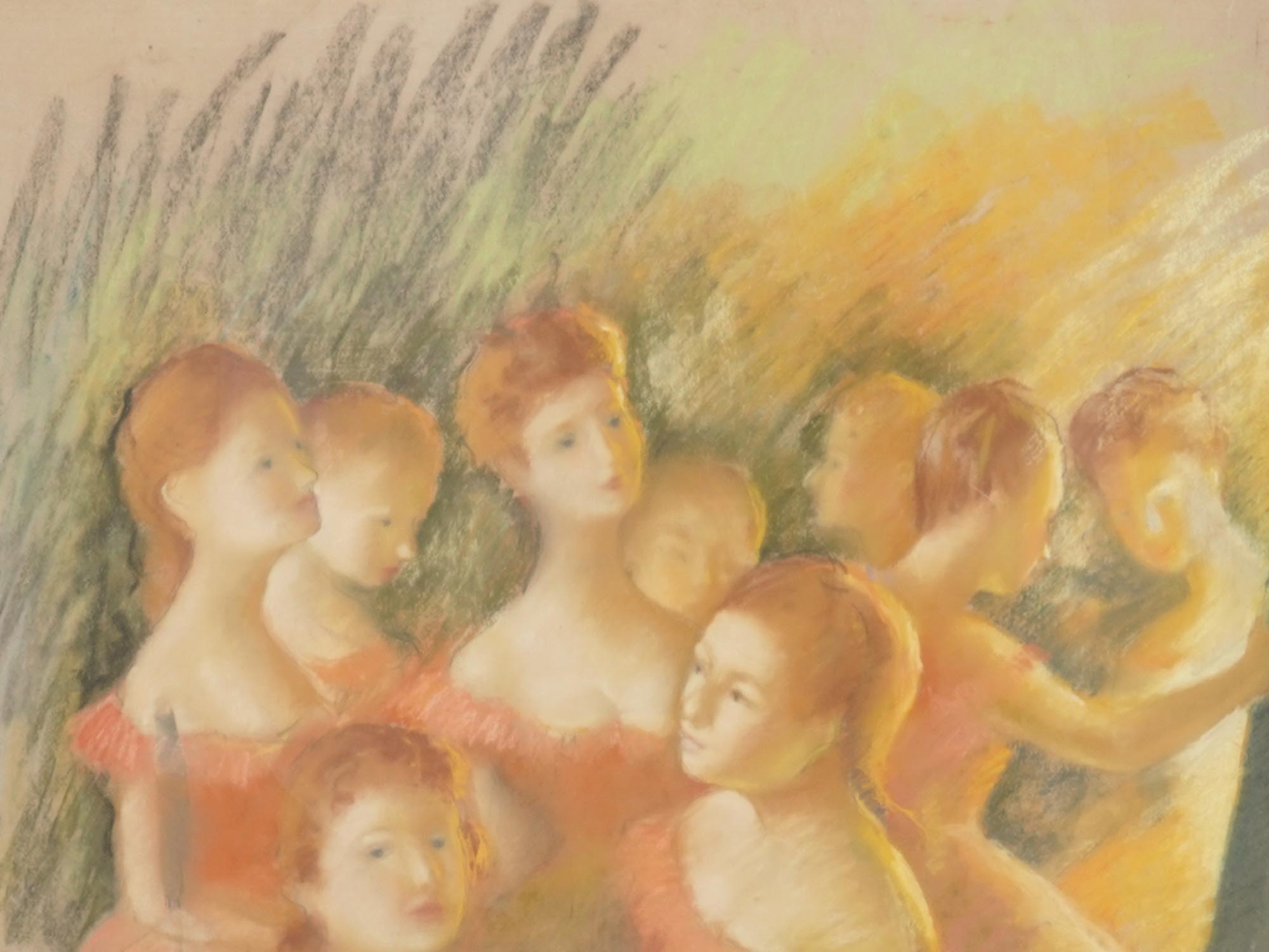 FRAMED PASTEL PAINTING IN DEGAS STYLE BALLERINAS PIC-1